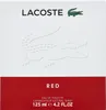 The image shows the packaging of a Lacoste Red eau de toilette for men. Voir les images du produit