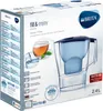 A Brita Aluna water filter pitcher on its packaging. The packaging shows images of filtered water and tea. Produktbild-Vorschau
