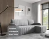 A modern living room with a gray sectional sofa, a floor lamp, and artwork on the wall. Produktbild-Vorschau