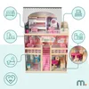 A dollhouse with furniture and decorative elements, surrounded by icons representing different rooms and features. Voir les images du produit
