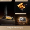 Collage of marketing images showing a vacuum cleaner head with steam, a heating element, and an AI chip graphic. Produktbild-Vorschau