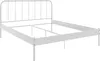 A white metal bed frame with a headboard, shown from a side angle against a white background. Produktbild-Vorschau