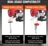 Two electric hoists are shown, one configured for single cable lifting and the other for double cable lifting, with their respective specifications displayed. Voir les images du produit