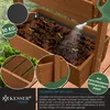 A raised garden bed with young plants being watered, with close-up insets of the construction. Produktbild-Vorschau