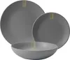 Three grey plates and bowls stacked on a white background. Podgląd zdjęcia produktu