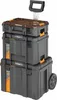 A stack of three toolboxes with a retractable handle and wheels. Podgląd zdjęcia produktu