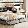 A bedroom scene with a bed, storage shelves, and a desk. Produktbild-Vorschau