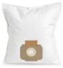 A white vacuum cleaner bag with a brown cardboard attachment. Produktbild-Vorschau