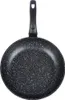 A top-down view of a black frying pan with a speckled pattern and a black handle, set against a white background. Náhled obrázku produktu