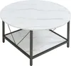 A round coffee table with a marble-look top and a lower shelf, set against a white background. Podgląd zdjęcia produktu