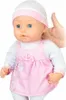 A baby doll wearing a pink dress and a white and pink hat. Podgląd zdjęcia produktu