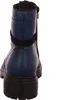 A close-up rear view of a blue boot with a black sole and strap. Voir les images du produit