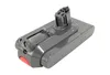 A gray vacuum cleaner battery with a red release button, shown against a white background. Voir les images du produit