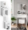A white vanity table with a mirror and stool, shown from different angles and in a room setting with a plant. Podgląd zdjęcia produktu