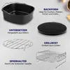 A collage of different accessories for an air fryer, with descriptive text for each item. Podgląd zdjęcia produktu