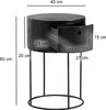 A black, round nightstand with a drawer, shown with dimensions indicated by text and lines. Anteprima dell’immagine prodotto