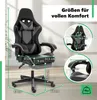 A gaming chair with various dimensions indicated by green lines and text. Produktbild-Vorschau