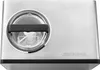 A top-down view of a stainless steel ice cream maker with a clear lid and black handle. Náhled obrázku produktu