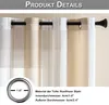 Close-up of curtain grommets and fabric texture, with product details in German. Produktbild-Vorschau