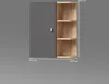 A wall-mounted cabinet with a door and open shelves, shown against a plain gray background with dimensions indicated. Produktbild-Vorschau