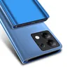 A close-up view of a blue smartphone case with a clear view flip cover. Produktbild-Vorschau