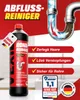 A bottle of VEXIL Rohrreiniger is shown with marketing text and graphics highlighting its features and a diagram of a pipe being cleaned. Produktbild-Vorschau
