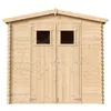 A front view of a wooden garden shed with double doors and two small windows. Náhľad obrázku produktu