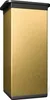 A single gold-colored furniture foot with a black top and bottom trim, isolated on a white background. Produktbild-Vorschau