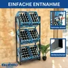 A metal rack holding multiple blue crates filled with bottles, with inset images highlighting features. Náhľad obrázku produktu