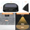 Collage showing dimensions of a solar light, installation height, and illumination area. Produktbild-Vorschau