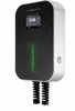 A wall-mounted EV charging station with a digital display and two charging cables. Produktbild-Vorschau
