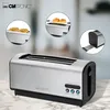 A collage of images showcasing a Clatronic 4-slice long-slot toaster, with close-ups of its features and the product itself. Produktbild-Vorschau