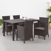 A brown outdoor dining set with a table and four chairs, set against a white wall. Produktbild-Vorschau