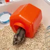 A hamster emerging from an orange plastic hideout in its enclosure. Produktbild-Vorschau