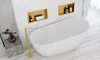 A modern bathroom with a freestanding bathtub and gold fixtures. Produktbild-Vorschau