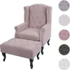 A light pink armchair with an ottoman, shown against a white background. Several color swatches are visible on the right side. Voir les images du produit