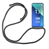 A black lanyard with a clear phone case attached to a smartphone. Produktbild-Vorschau