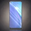 A smartphone with a blue frame and a blue abstract wallpaper on its screen, displayed against a gradient background. Produktbild-Vorschau