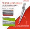 A marketing image comparing a competitor's product with the advertised product, highlighting superior welding. A metal ground spike is also shown. Produktbild-Vorschau