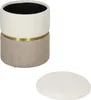 A round storage ottoman with a removable lid is shown next to the lid. Produktbild-Vorschau
