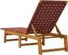 A wooden lounge chair with red fabric webbing, shown from the back. Podgląd zdjęcia produktu
