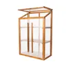 A mini greenhouse with wooden frame and clear plastic panels, shown against a white background. Voir les images du produit
