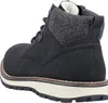 A black boot with a gray fabric collar and a white sole, shown from the side and slightly from the back. Produktbild-Vorschau