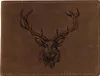A close-up of a brown leather wallet with a laser-etched image of a stag's head. Produktbild-Vorschau