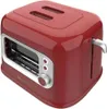 A red retro-style toaster is shown against a white background. Voir les images du produit