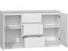 A white sideboard with two doors and three drawers, shown open. Voir les images du produit
