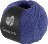 A ball of blue yarn with a black label. Produktbild-Vorschau