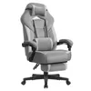 A gray and black gaming chair with a footrest, headrest, and lumbar pillow is shown against a white background. Produktbild-Vorschau