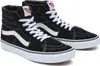 A pair of black Vans Sk8-Hi high-top sneakers with white laces and the iconic white side stripe. Voir les images du produit