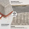 A collage of images showcasing a wicker basket with different close-ups and descriptive text. Produktbild-Vorschau